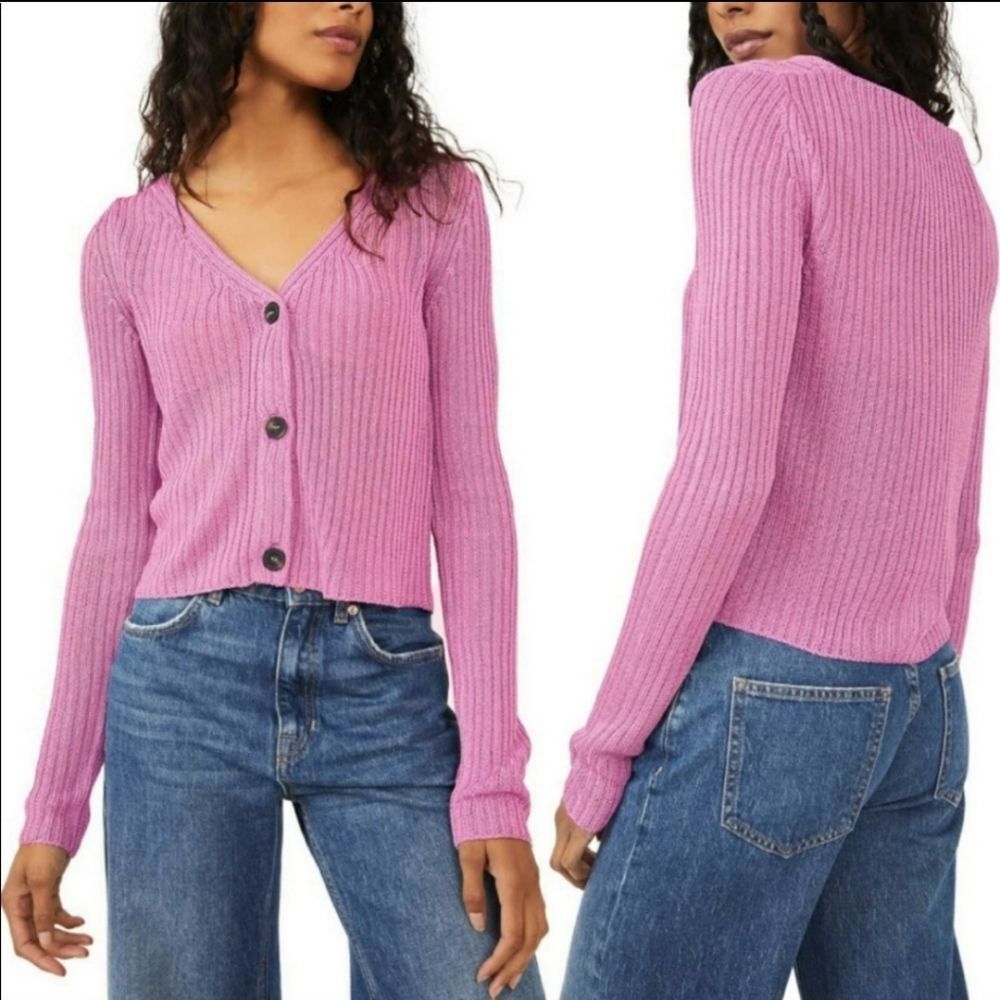 Nwt free people large top sweater cardigan button down knit top msrp $78